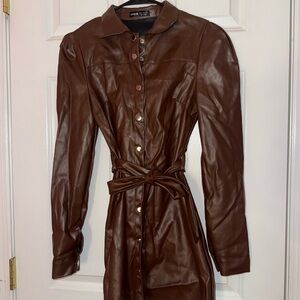 SHEIN Chocolate Brown Leather Jacket